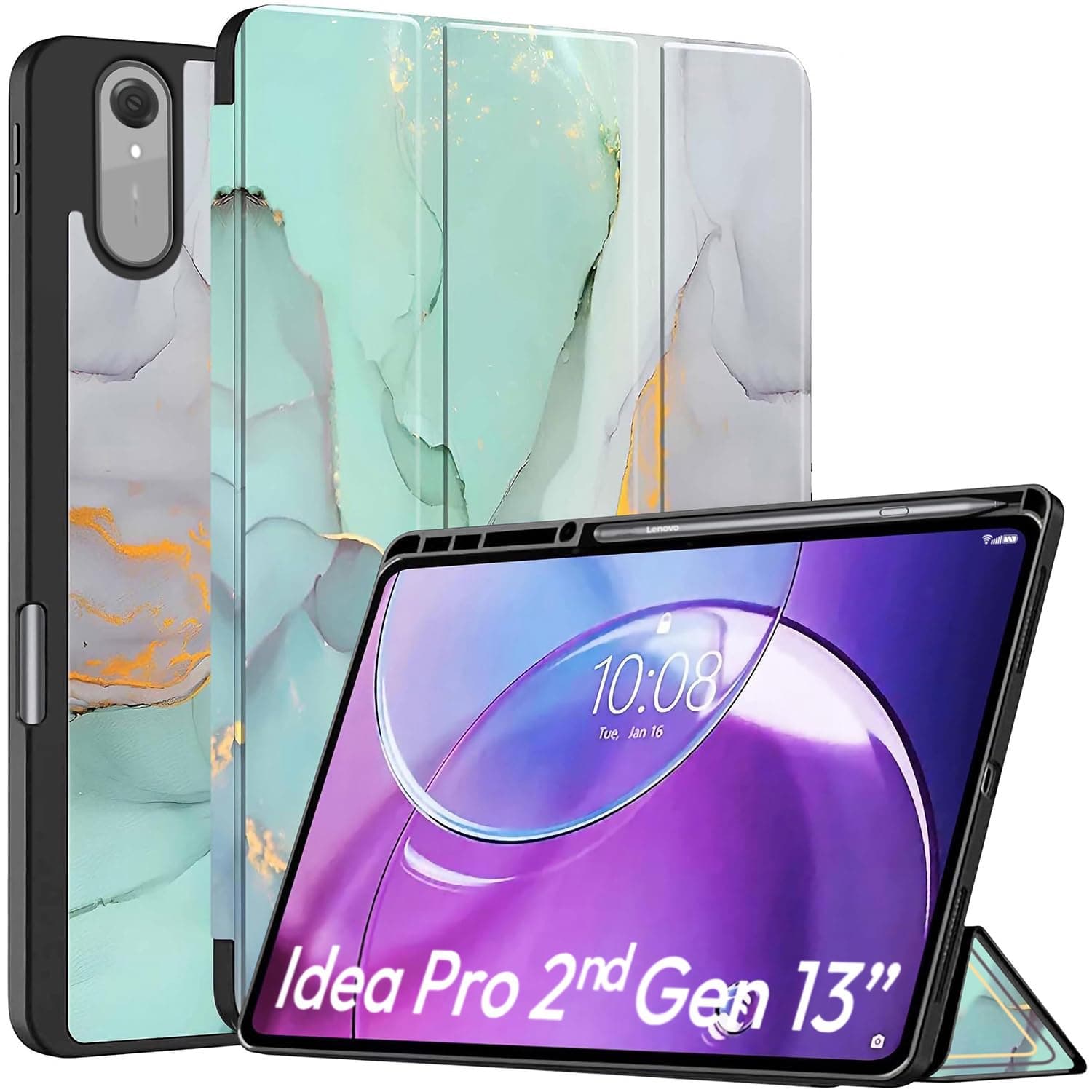ProElite Cover for Lenovo Idea tab Pro 2nd Gen 13 inch 2026 case Cover [with Pen Holder], Soft Flexible Flip Case Cover for Idea tab Pro 2nd Gen 13 inch 2026 [Recoil Series] - Marble Green