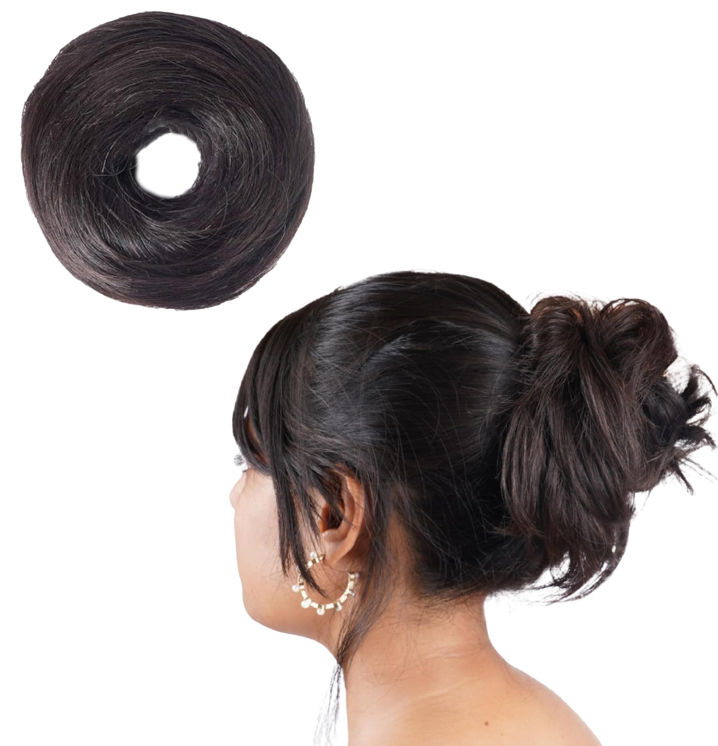 RefynHair women human hair messy bun natural brown elastic hair bun scrunchie natural look, heat resistant & reusable juda for daily wear & parties, Pack Of 1