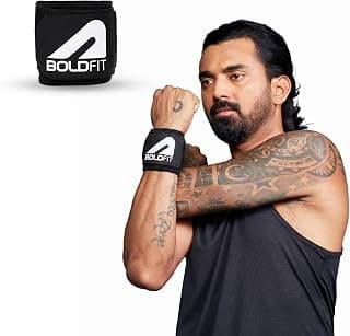 Boldfit Wrist Support for Gym, Men & Women Adjustable Wrist Band for Weightlifting, Powerlifting & Crossfit Breathable Compression Wrap, Black Pack of 1