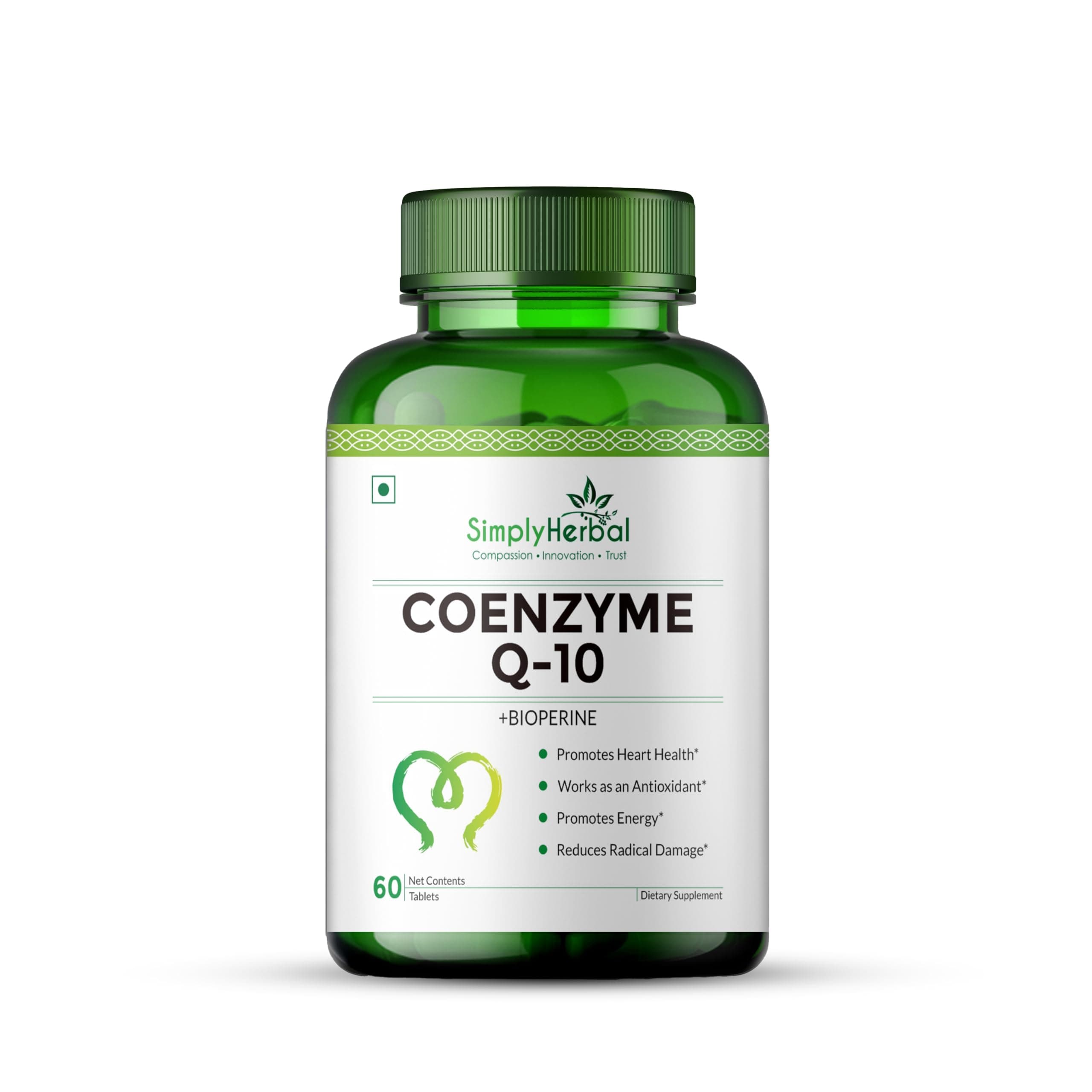 Simply Herbal CoQ10 Natural Coenzyme Q10 Tablets 200mg with Bioperine Antioxidant Supplements, Provide Superior Absorption, Supplement for Heart Health and Energy Metabolism - 60 Tablets