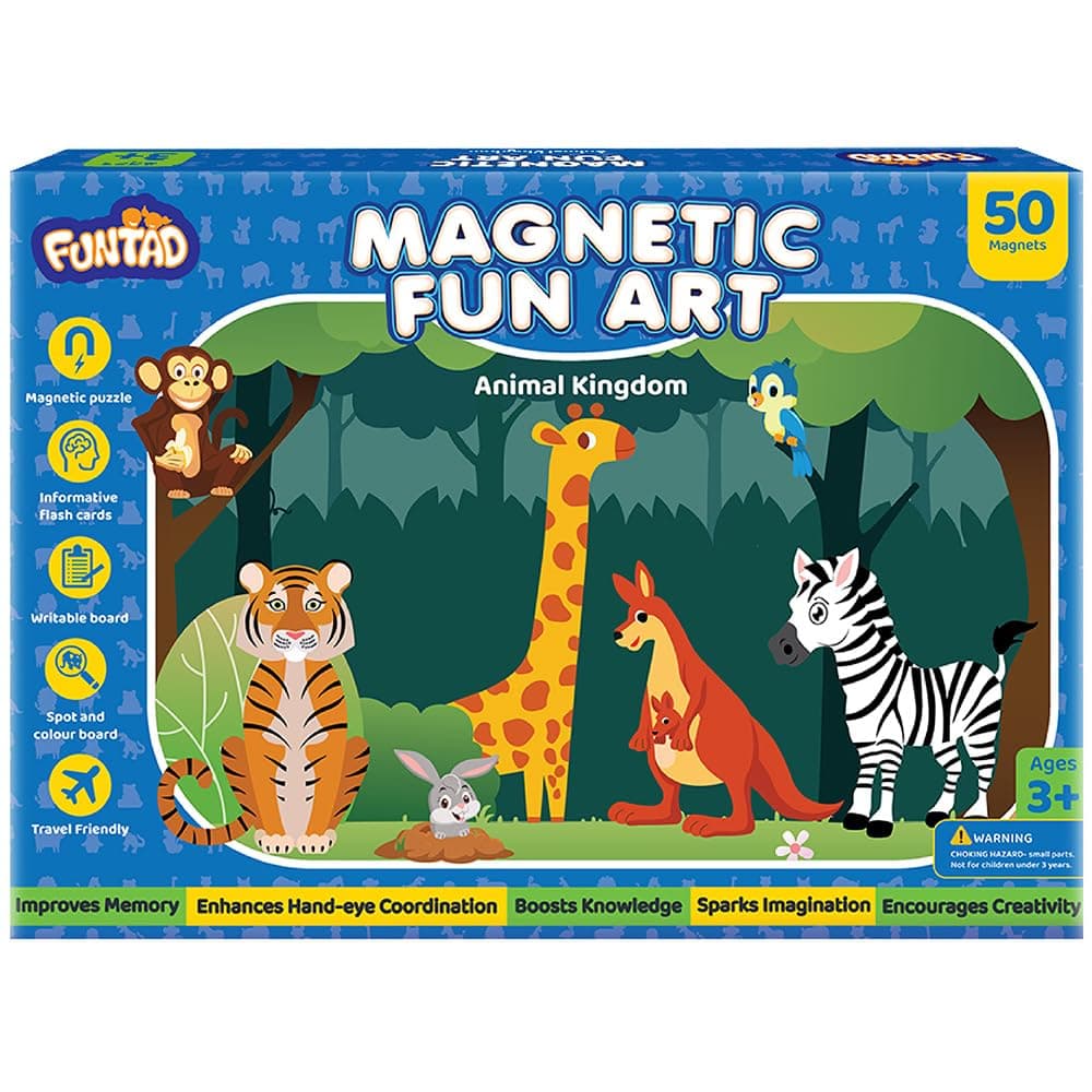 Funtad Magnetic Fun Art Puzzle - Animals|4-in-1 Travel Friendly Educational Toy with Writable Board|50 Magnetic Pieces |Birthday Gift for Boys & Girls Age 3,4,5 & 6 yrs