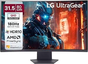 LG 32GS60QC 80cm (32 Inch) Ultragear Curved (1000R) QHD (2560x1440) Gaming Monitor, 180Hz, 1ms, 3-Side Virtually Borderless, Anti-Glare, DP, HDMI X 2, HP Out, AMD FreeSync™, Tilt Adjustment (Black)