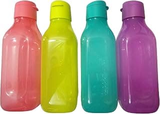Tupperware Aquasafe Square FlipTop Water Bottle - 1 Litre, Set of 4, Light Weight Odourless Compact Spill Proof Air and Liquid Tight Water Bottles made from Virgin Food Grade BPA Free Polypropylene Plastic