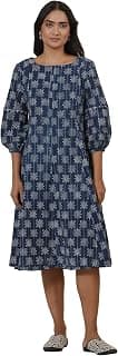 W for Woman Folksong Blue Printed Cotton Flared Kurta