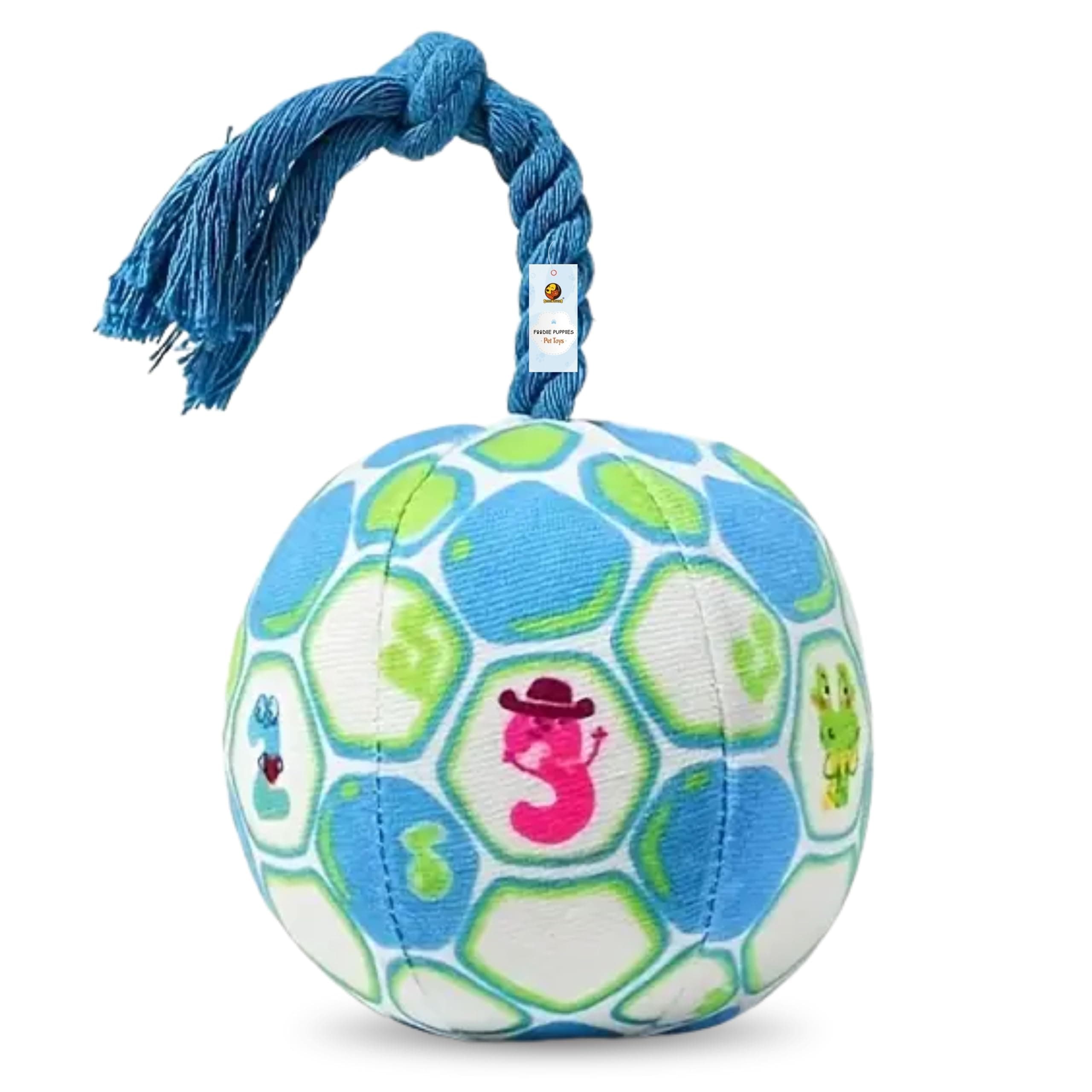 Foodie Puppies Interactive Rope Plush Ball Toy for Puppies & Small Dogs – Soft Cotton-Filled Plush Rope Handle Ball with Sound & Cute Cartoon Design