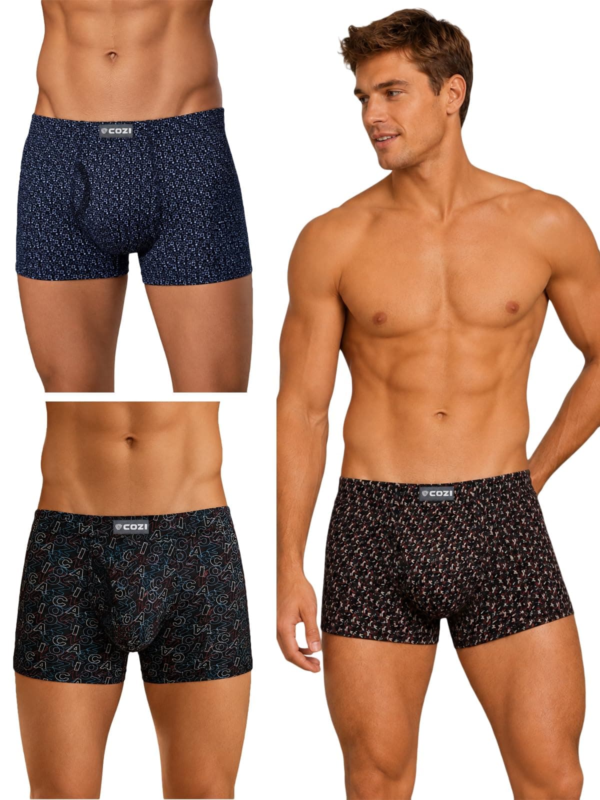Lux Cozi Men's Cotton Printed Mini Trunks Pack of 3 | Inner Elastic Waistband | Soft & Breathable Cotton Underwear for Men | Printed Mini Trunk | Comfortable Everyday Innerwear -Color & Print May Vary