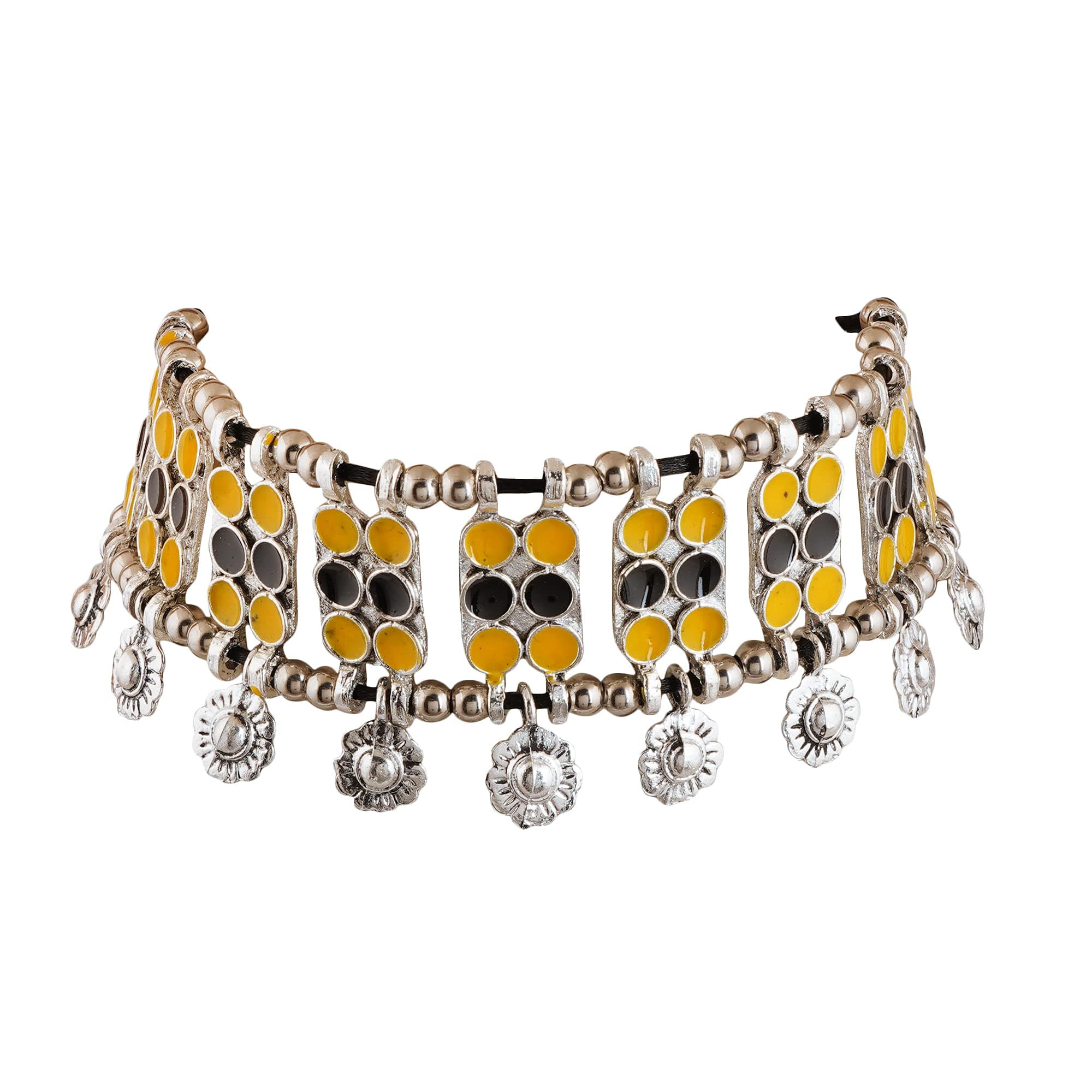 Shreyadzines German Silver Oxidised Meenawork Enamel Choker Necklace Statement Navratri Garba Jewelry for Women and Girls