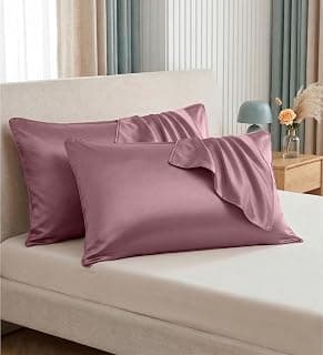Pepperfry Pillow Covers, Set of 2 Rose Pink Premium Silk, 400 TC Satin Finish, Soft & Luxurious, with 3 Assorted Free Scrunchies