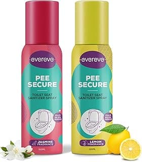 Evereve Pee Secure Toilet Seat Sanitizer Spray Combo, Pack of 2, 100ml, Jasmin & Lemon fragrance, Reduces the risk of UTI & other infections, Anti-Odour & Germ Killing Toilet spray, Kills 99.9% Germs