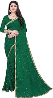 Fashion Day Latest Soft Georgette Embroidery Lace Border Stone Work Saree for Women with Unstitched Blouse Piece