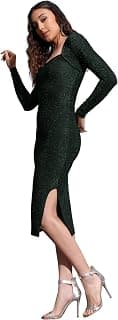 Tokyo Talkies Women's Long Sleeves Square Neck Embellished Dresses | Stylish| Party Dresses