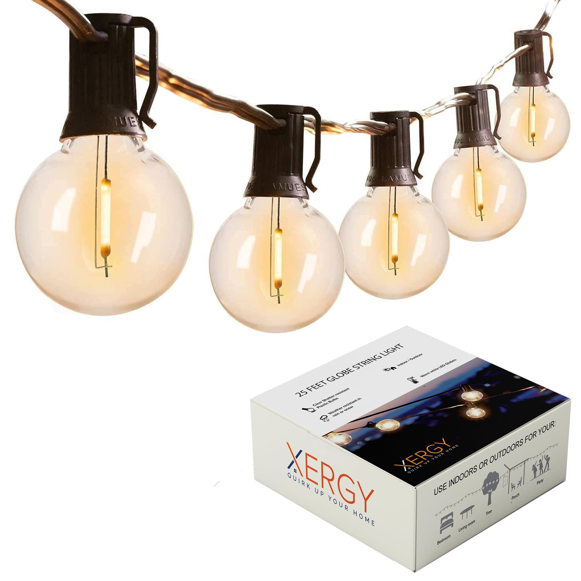 XERGY Outdoor String Lights 25 Feet G40 Globe Lights with 25 Edison Break Proof Bulbs +1 Extra Bulb, Light for Backyard Terrace Garden Balcony Party Decor Diwali for Home Decoration - BIS Approved