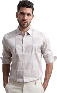 MUFTI Men Shirt | Slim Fit Spread Collar Plaid Design | 100% Dobby Cotton & Breathable Fabric for Smart Casual & Business Casual Wear
