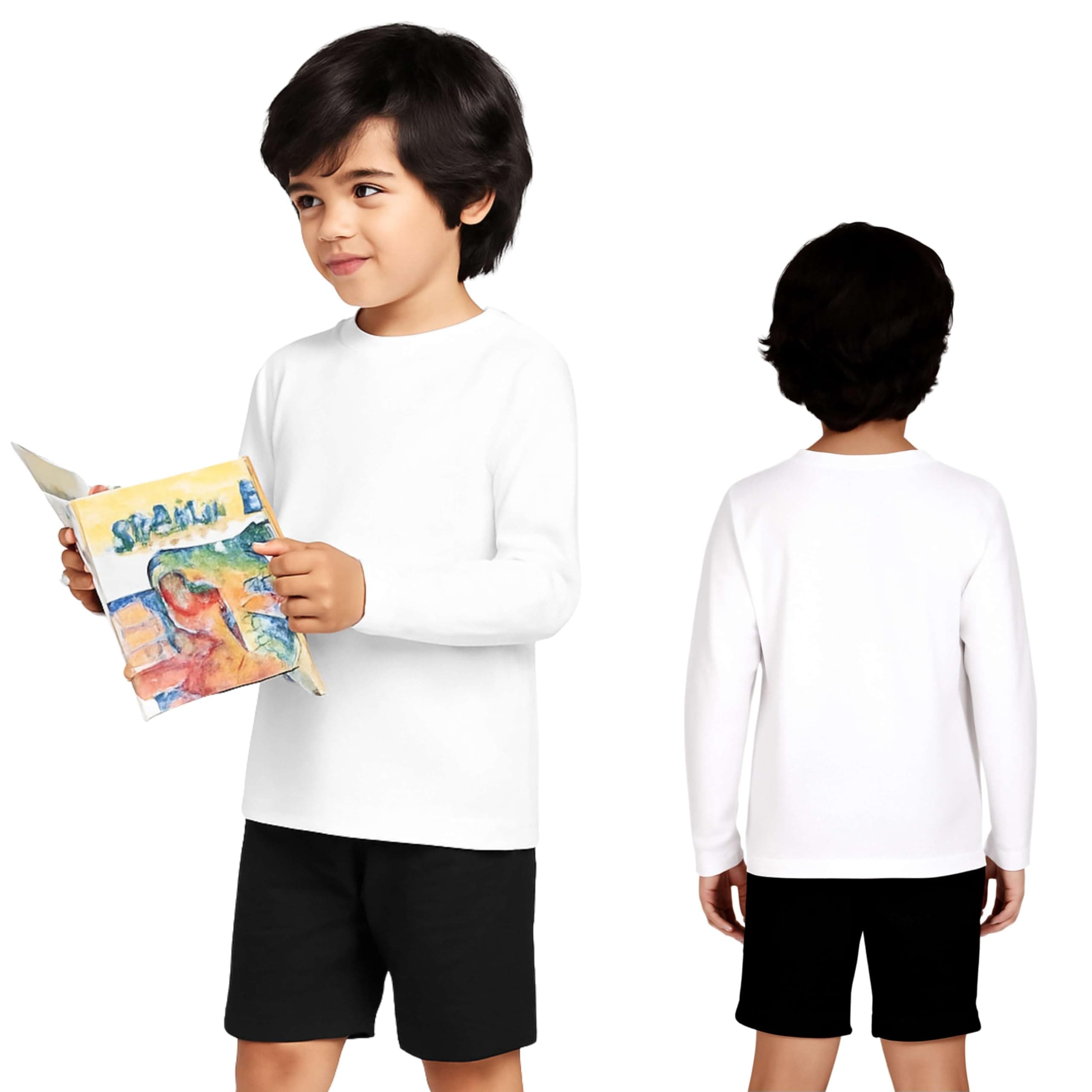Kids Round Neck Boys T-Shirt Full Sleeves 100% Cotton Ultra Soft Fabric Comfortable Stylish Plain Solid Color Original Branded Winter Tshirt for Boy Kid