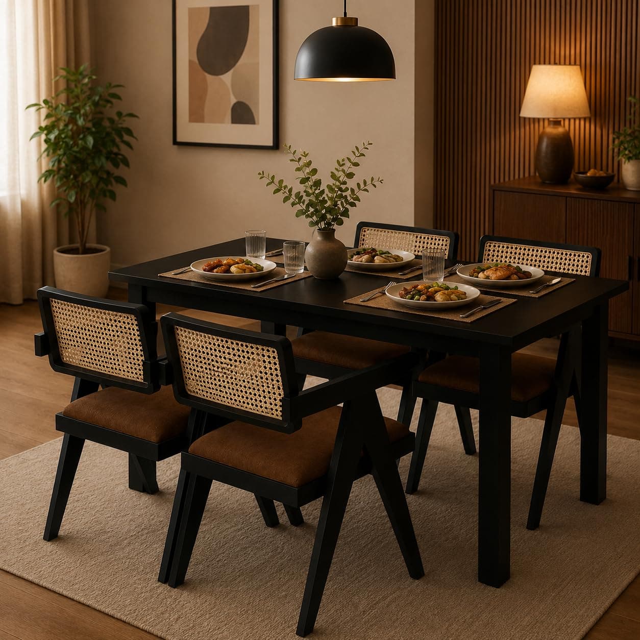 FLATU ART Wooden Dining Table, Oak, Rectangular, Modern Style, 4 Seater, Assembly Required (Walnut, (4 Seter) 1 Table(120 cm x 90 cm x 76 cm))