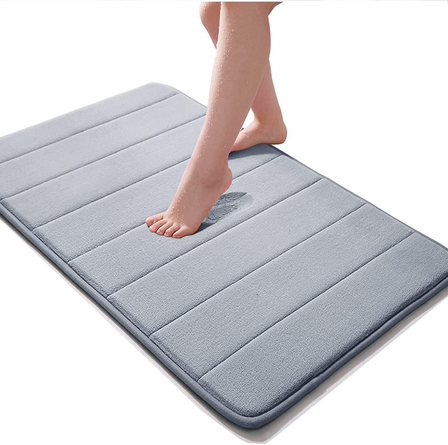 Finalize Bathroom Mat Memory Foam Rectangular Bath Mats Rugs For Bathroom Floor Door Mat Anti Slip Skid Super Rapid Water Absorbent Washable Rug Bath Door Bathroom Mat-(Big Grey) -(80Cm X 50 Cm)