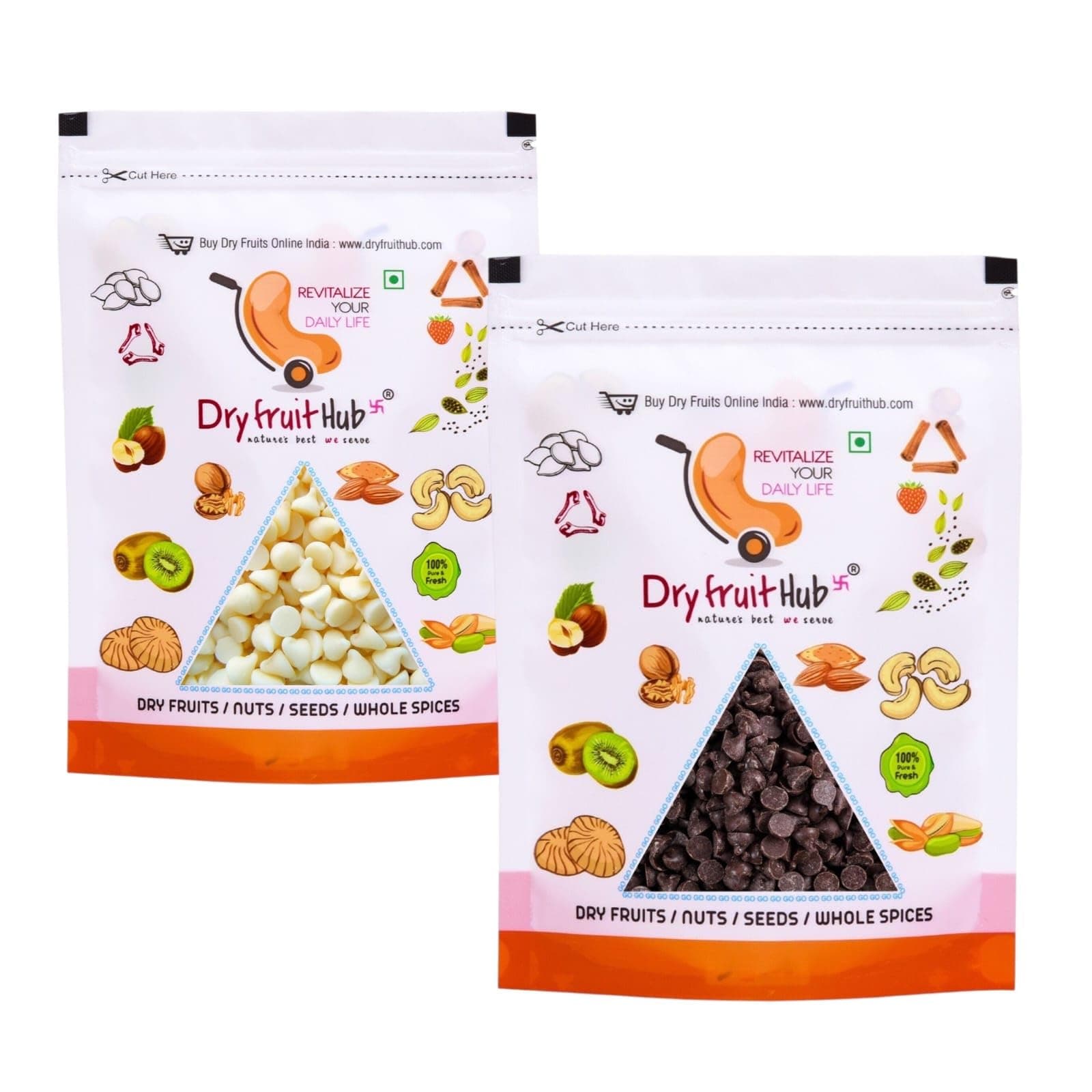 Dry Fruit Hub Choco Chips Combo Pack 400gms Dark And White Chocolate Chips,
