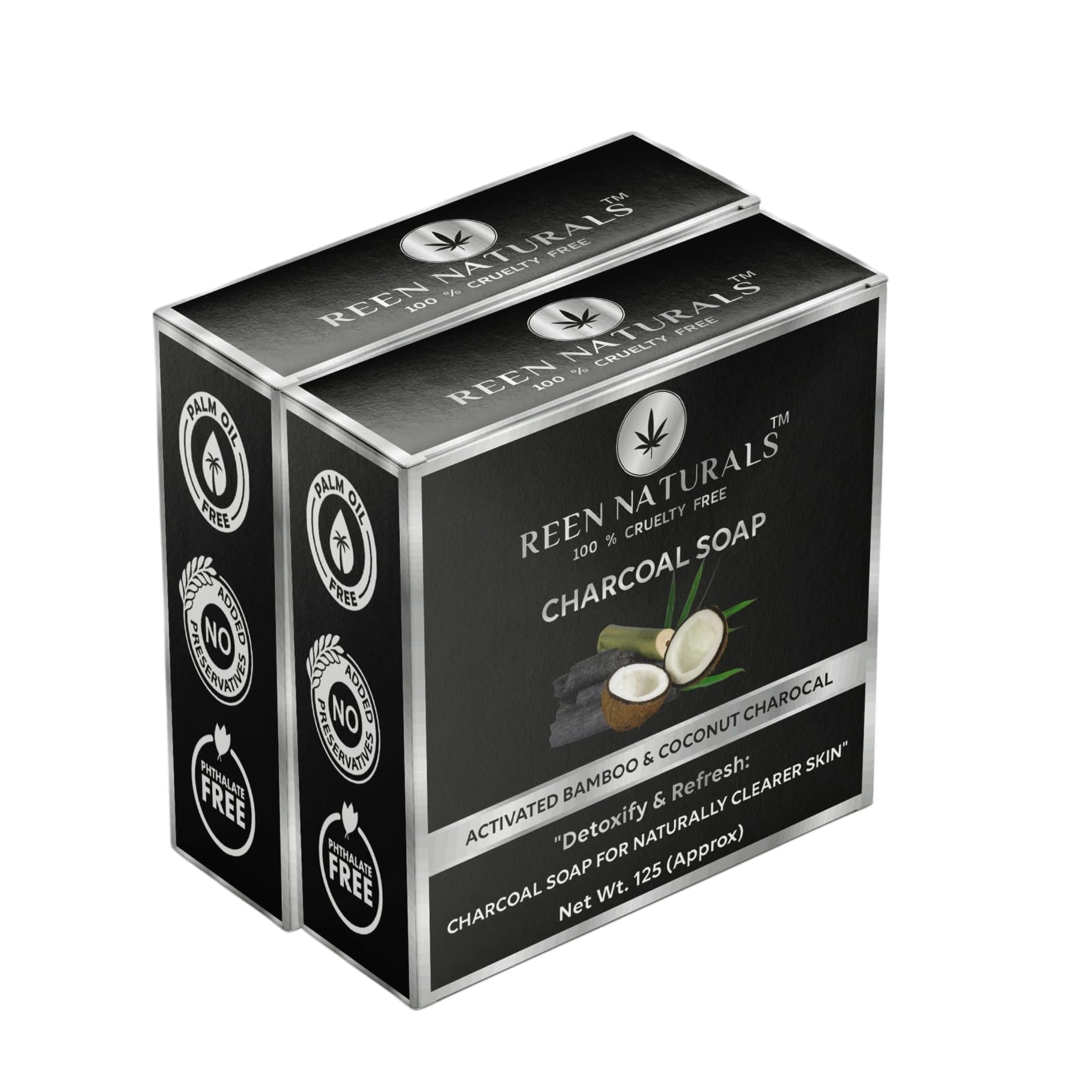 Reen Naturals CHARCOAL SOAP | Premium Soap for Deep Cleansing & Gentle on Skin | Handmade Soap (2 X 125gm)
