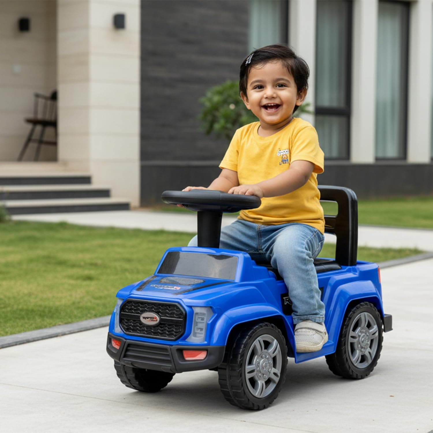 Toyzone Impex Pvt Ltd TOY ZONE Raptor Baby Ride On Car for Kids, Toddlers Push Ride Baby Kids Car with Backrest, Push Ride On Toy Jeep with Music & LED Light, Under Seat Storage, 2 to 5 Years (Blue)