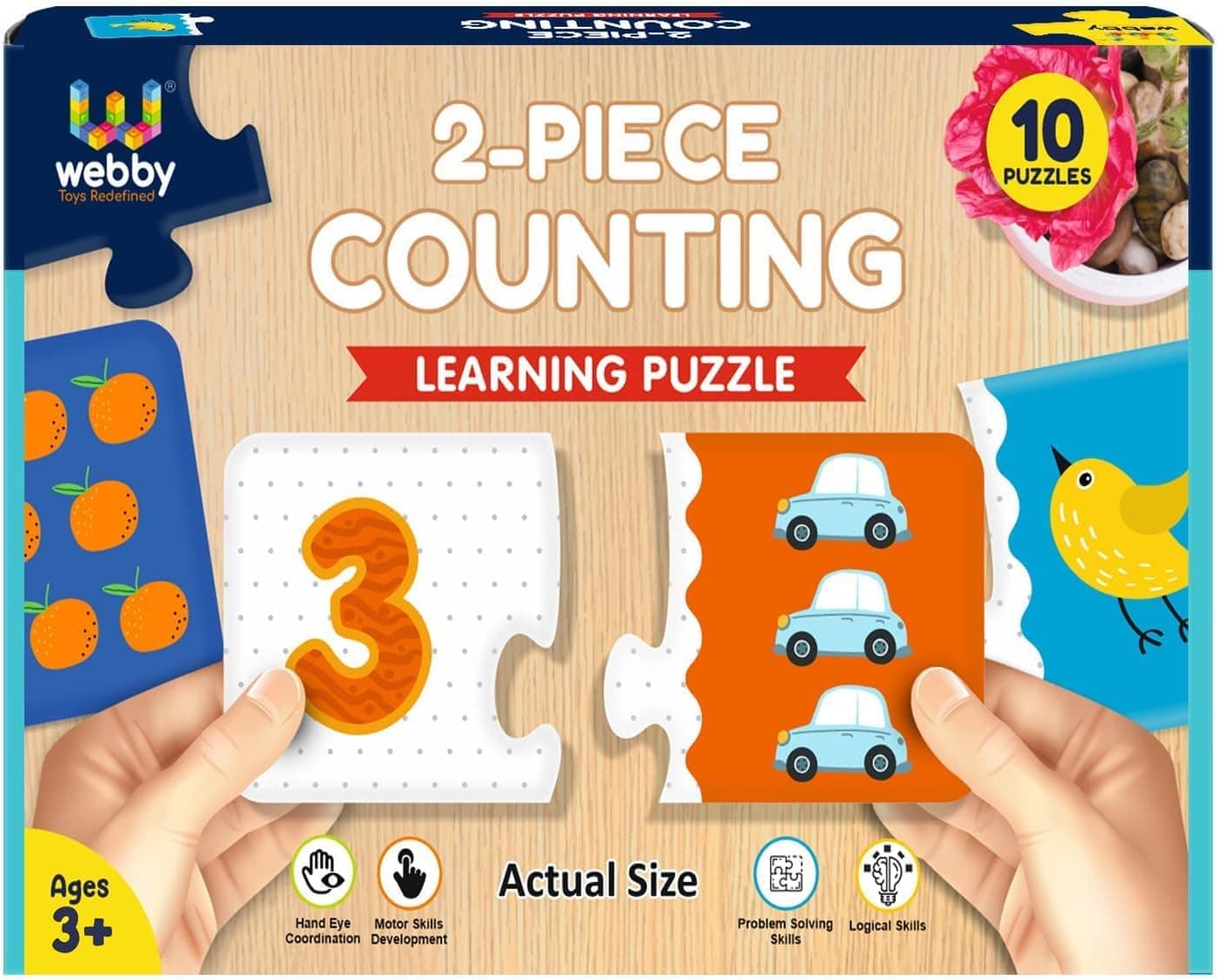 Webby Counting Numbers 2 Pieces Learning Pack Jigsaw Puzzle, Montessori Early Educational Pre School Puzzle Toys for 2+ Years Kid