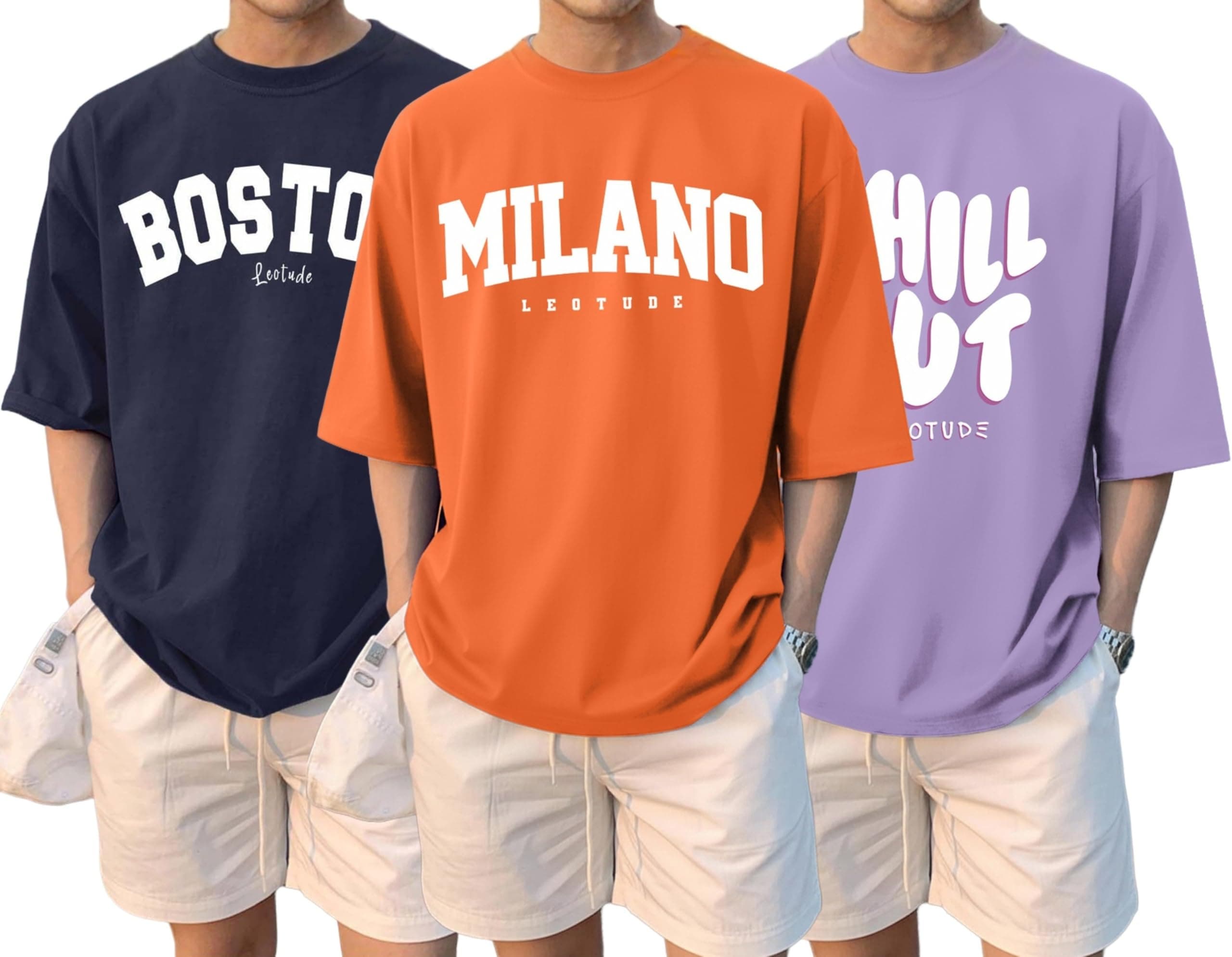 LEOTUDE Men’s Oversize Graphic Printed Combo Pack of 3 T-Shirt | Round Neck Half Sleeve T-Shirt for Men's (Combo : Pack of 3)