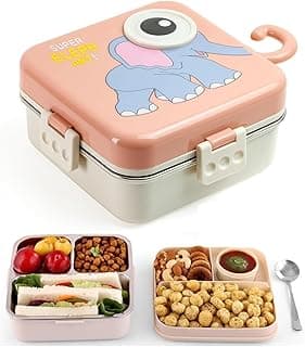 Brand Conquer Pink Kids Lunch Box – Stainless Steel Insulated Tiffin for School with Spoon, BPA-Free | Leak-Resistant Bento Box with Tray & Container | 800 ml (Pink, Super Elephant)