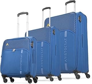 Aristocrat Striker Set of 3 Cabin-59 cm, 69 cm & 79 cm, Medium & Large Size Polyester Soft-Sided Luggage|Spacious Trolley with 360 Degree 4 Wheels and Combination Lock|Unisex (Dazzling Dark Blue)