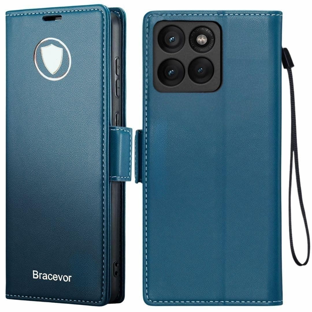 Bracevor Deluxe Leather Flip Cover case for Motorola Moto Edge 60 Pro : Blue | Full Camera Cover | RFID Blocking Wallet Pockets | 360 Degree Protection