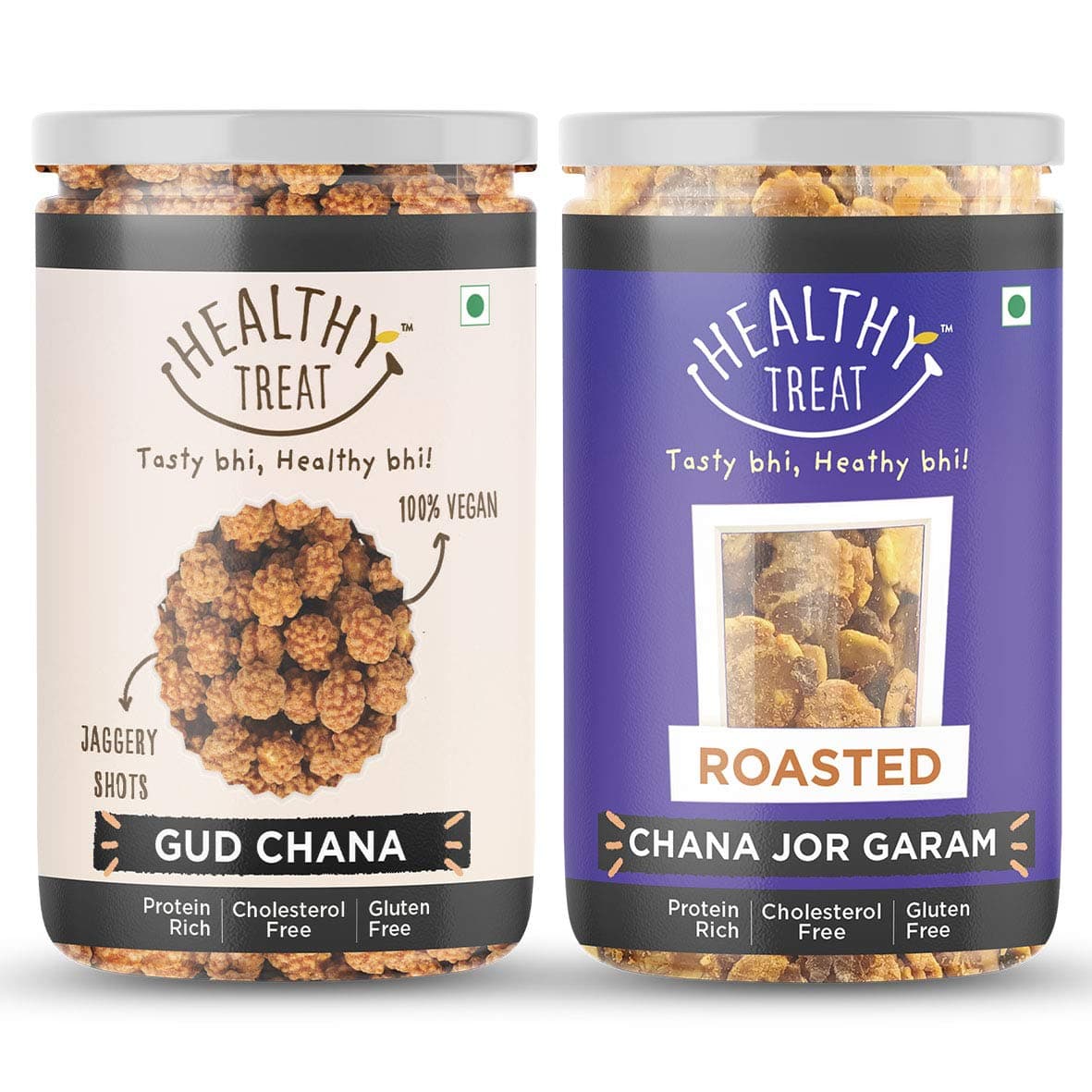 Healthy Treat Gur Chana and Roasted Chana JOR Garam Combo 400 gm (Pack of 2, Each 200 gm) | Oil-Free I Protein-Rich | Gluten Free | Vegan