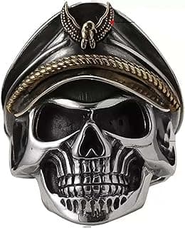 Fashion Frill Latest Men's Silver Ring, Owl Face Ring Stainless Steel Captain Pirate Adjustable Silver Eagle Hat Pilot Skull Finger Ring, Gift For Boyfriend Husband Unisex Rings