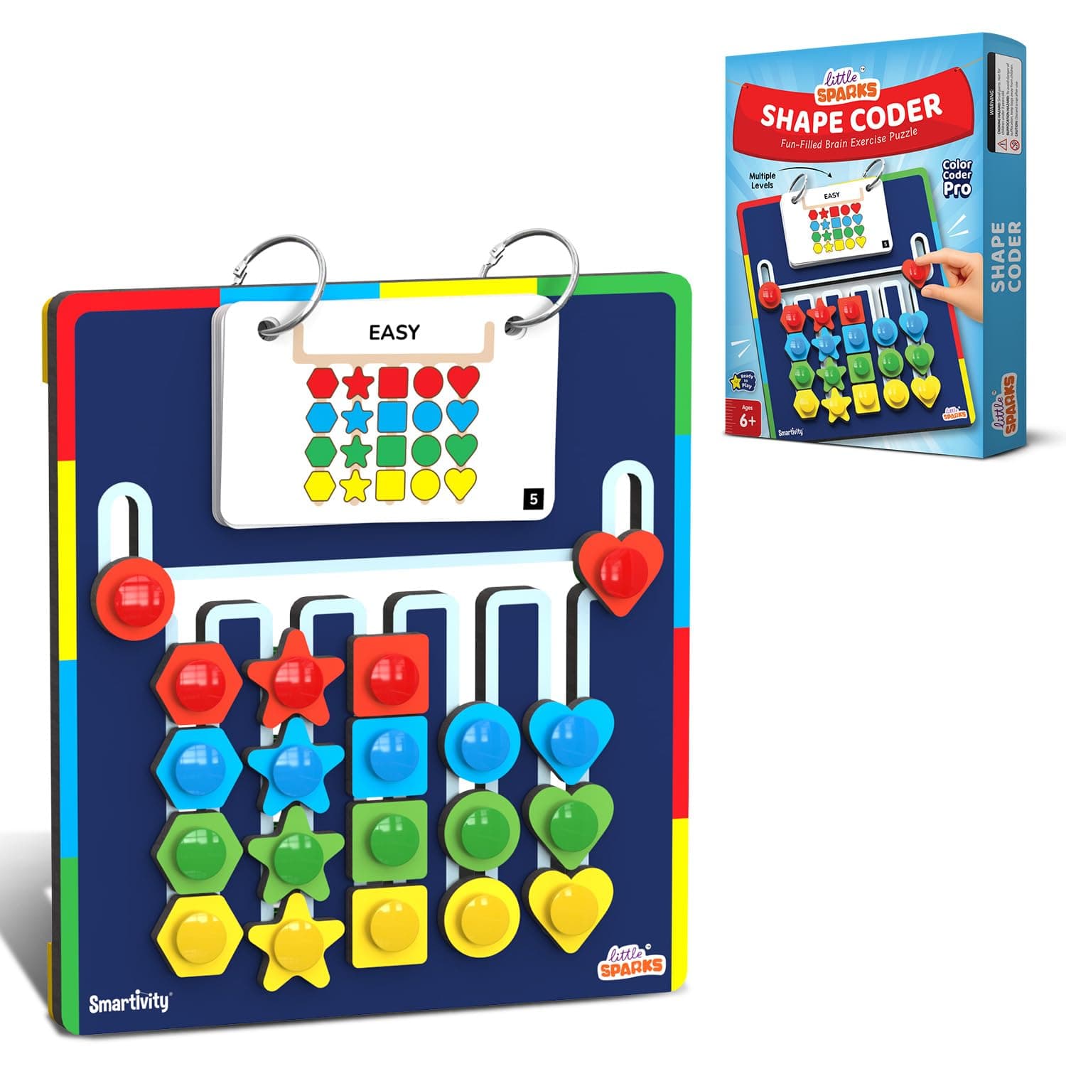 Smartivity Shape Coder Puzzle Toy for Kids 6,7,8,9,10,11,12 Years | 15 Challenge Cards, 5 Columns & Colored Shapes | Logical Thinking & Colour Matching Brain Game | Travel-Friendly Educational Gift