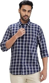 Colorplus Men's Regular Fit Checks Pattern Pure Cotton Plain Collar Full Sleeve Casual Shirt