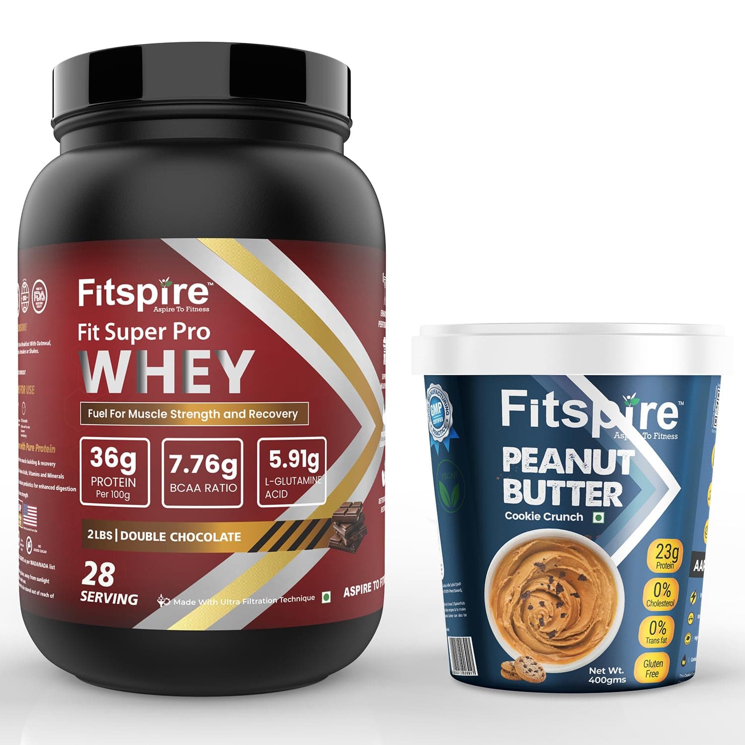 Fitspire Fitspire Fit Super Pro Whey Protein Powder, Double Chocolate, 2 lbs | 36g Protein per 100g | With Cookies Crunch Peanut Butter | Whey Isolate & Concentrate Blend | Supports Muscle Growth & Recovery