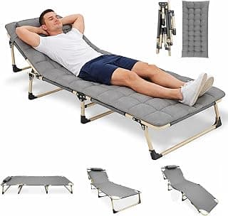 Hukimoyo 5 in 1 Folding Bed Single for Sleeping with Mattress 6Ft Adjutable Adults Foldable Bed for Traveling Portable Recliner Camping Cot beds on Floor for Travel Home(150kg)