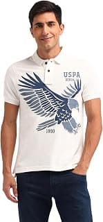 U.S. POLO ASSN. Brand Printed Slim Fit Polo T Shirts for Men - 100% Cotton, Half Sleeves Mens Tshirt