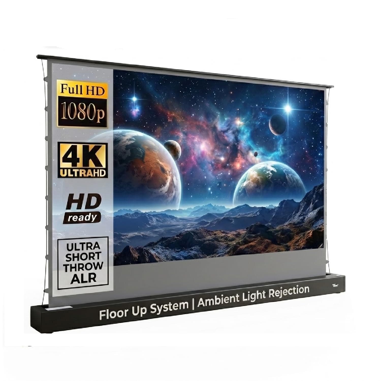TONZO 120 Inch 16:9 Motorized Floor Rising Projector Screen with Remote | 4K ALR & PVC Black Screen | Electric Floor Mount for Projector | Portable Home Theater & Outdoor Use (5FT x 9FT)