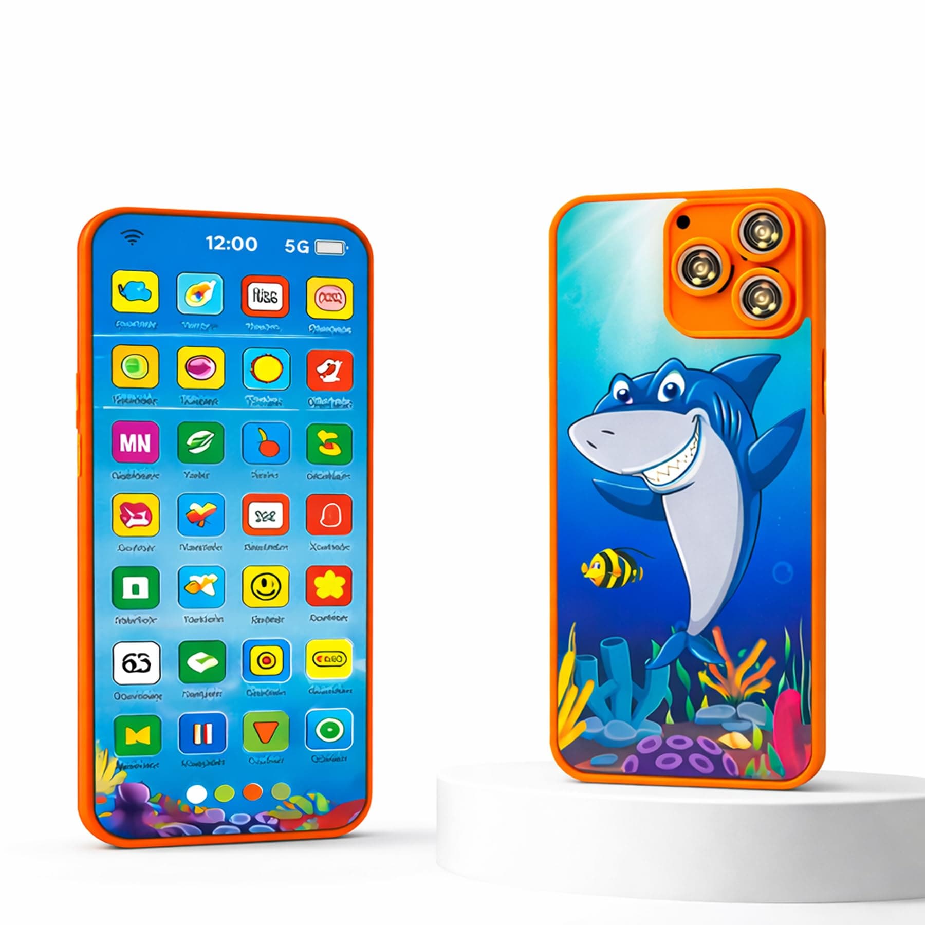 Wishkey Edu Phone for Kids Shark Theme 28 Functions Rechargeable USB Cable Not Included Learning Mobile Toy with 22 Features English & Hindi Language Toddler Learning Phone for Boys & Girls Age 2+