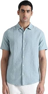 MUFTI Blue Solid Slim Fit Shirt