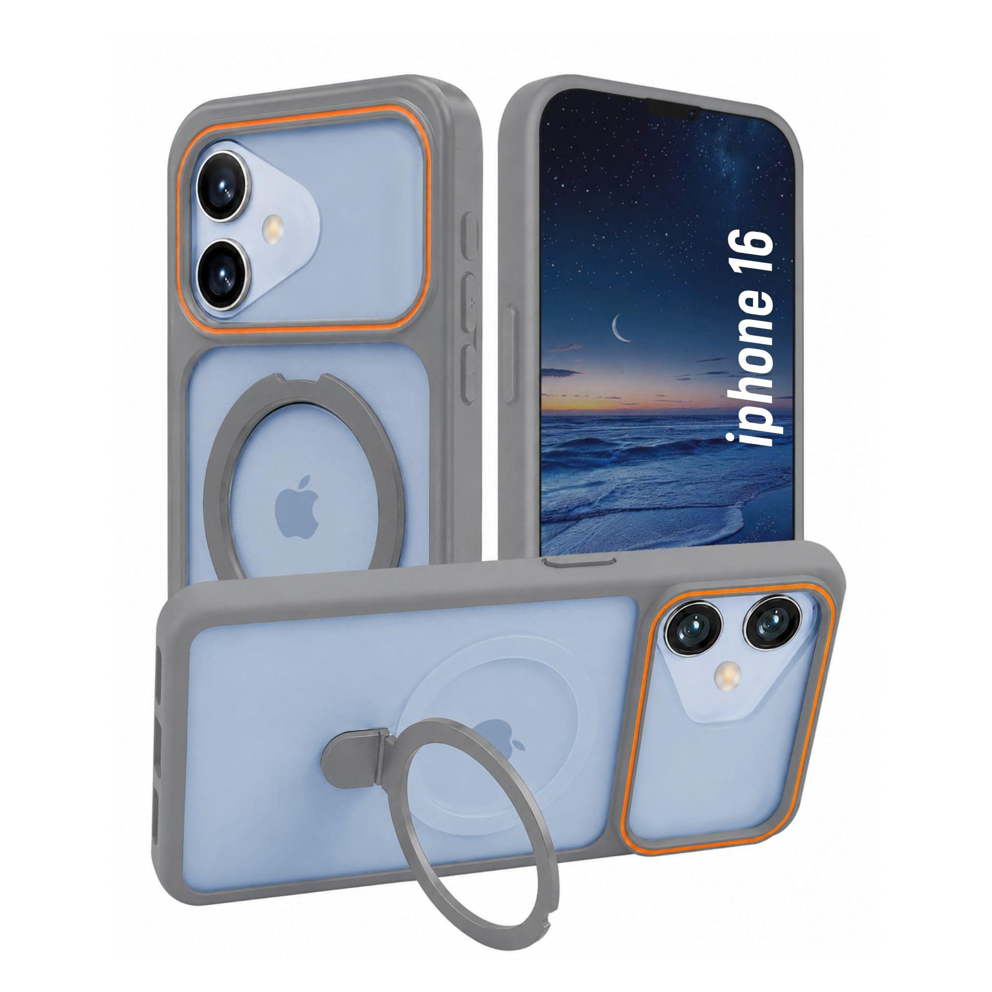 AIBEX Protective OStand Case Compatible for iPhone 16 | Slim Shockproof Back Cover with Camera Lens Protection, Strong Magnetic Support & Anti-Slip Grip | Military Grade Drop Protection