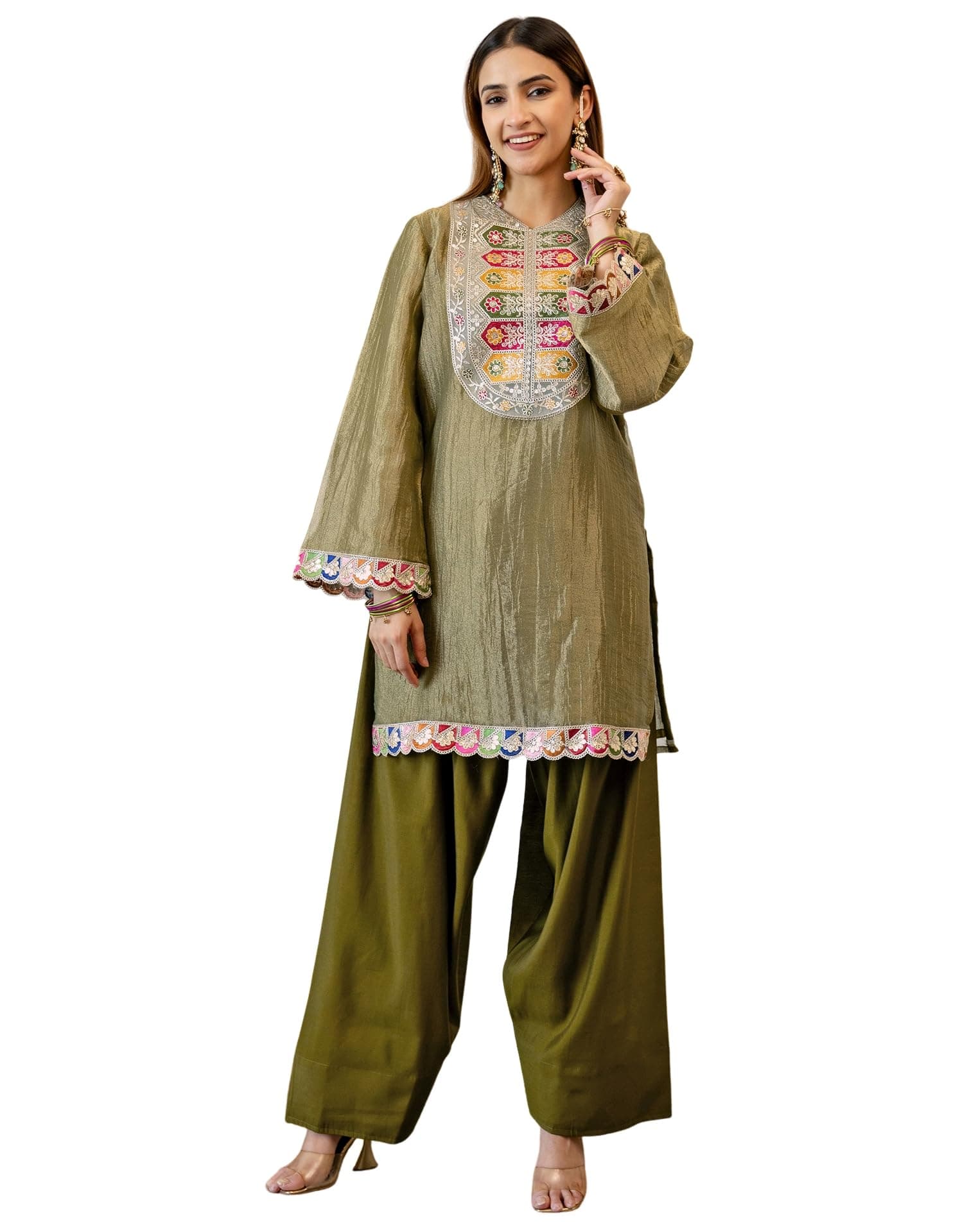 SKYLEE Women's Silk Blend Embroidered Kurti Kurta Set | Co ord Set