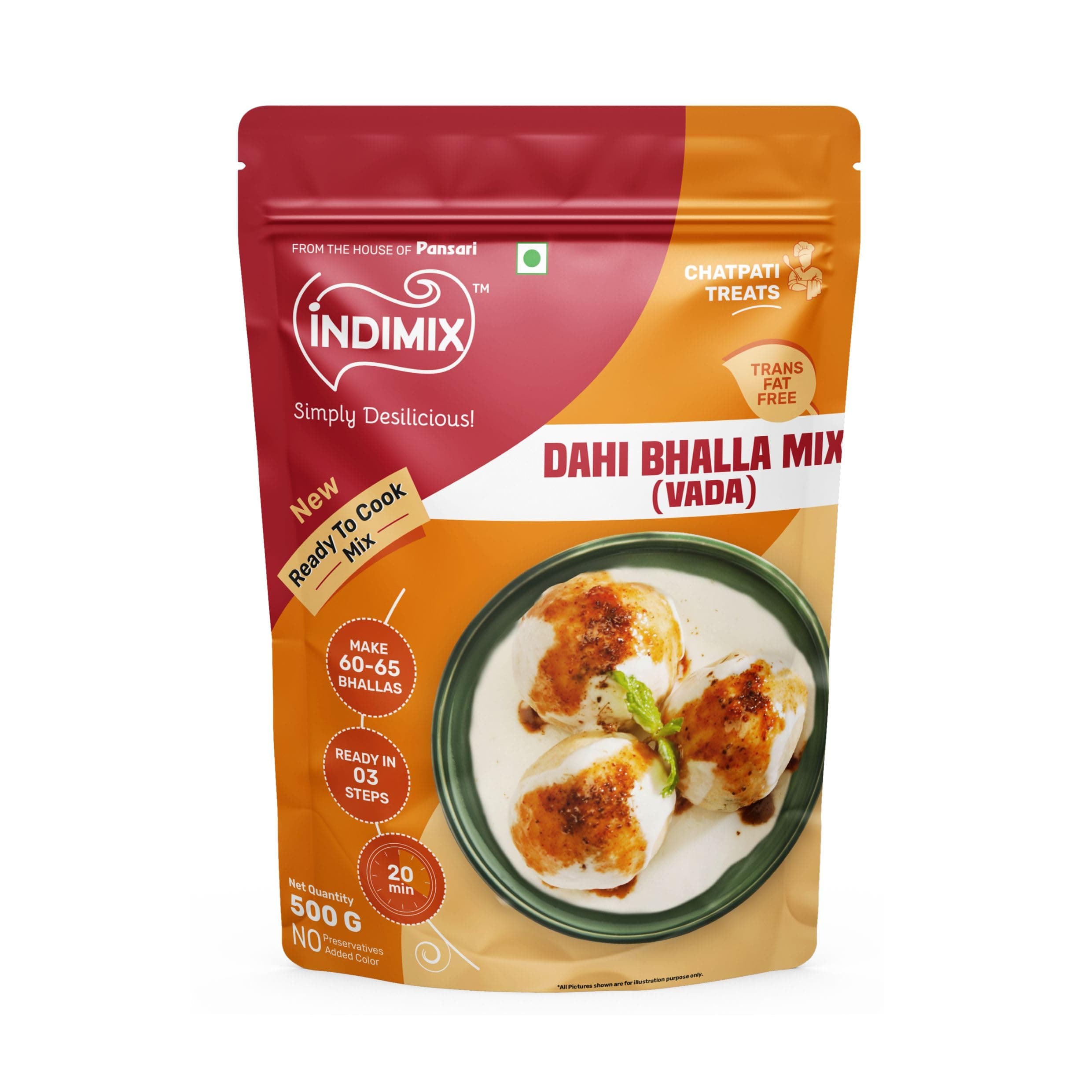 INDIMIX Ready-to-Cook Dahi Bhalla Mix | Instant & Fluffy | No Preservatives | Premium Urad Dal | 500g