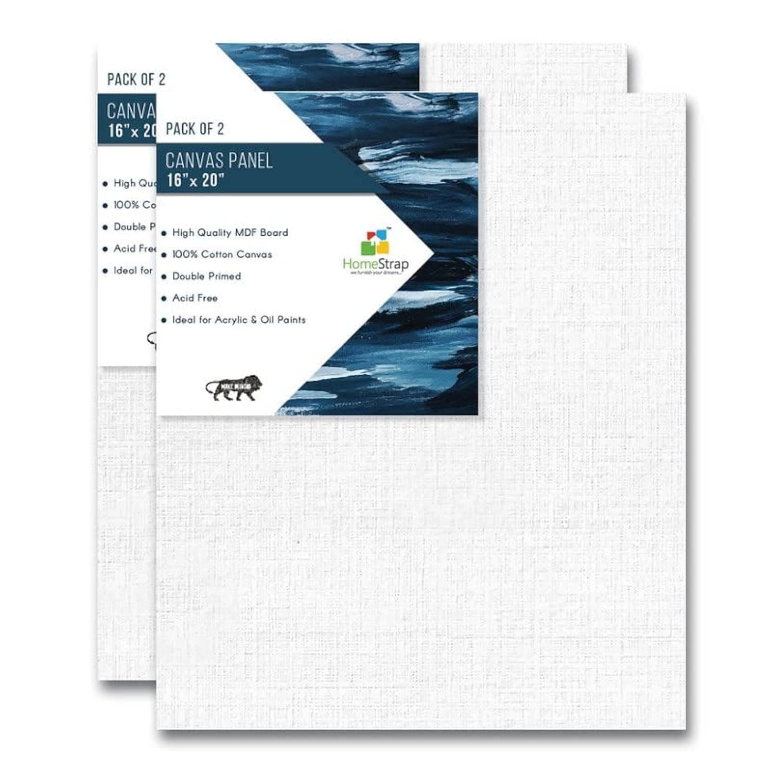 Homestrap Cotton Canvas Board Medium Grain 16 X 20 inch - Pack of 2 - White