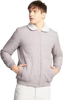 Amazon Brand - Symbol Men's 100% Polyester Faux Fur Neck Quilted Standard Jacket (Available in Plus Sizes)