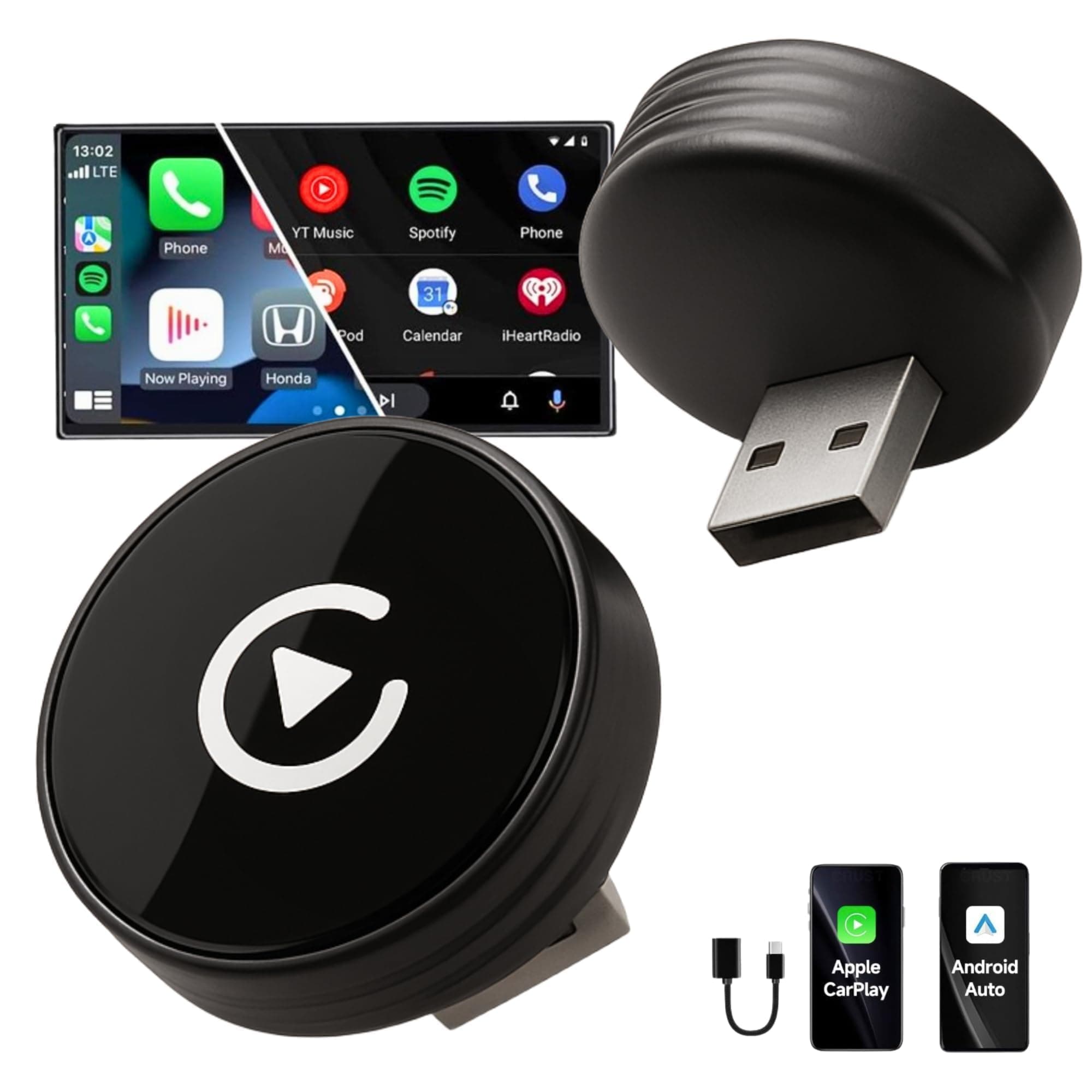 Carlizem® Wired to Wireless Android Auto & Carplay Adapter Cortex A7 Pro Processor| Quick Connection & Auto Reconnect | Bluetooth 5.4 & 5.8Ghz WiFi| 9 Months Warranty | Easy to Use & Setup