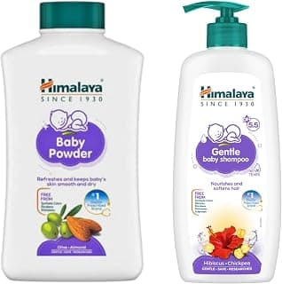 Himalaya Baby Powder with Olive & Almond and Gentle Baby Shampoo with Hibiscus & Chickpea, pH 5.5, Combo (pack of 2 different product) 400g. and 400ml.