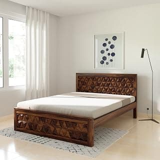 Amazon Brand - Solimo Sisu Queen Size Solid Sheesham Wood Star Bed Without Storage (Natural Finish)