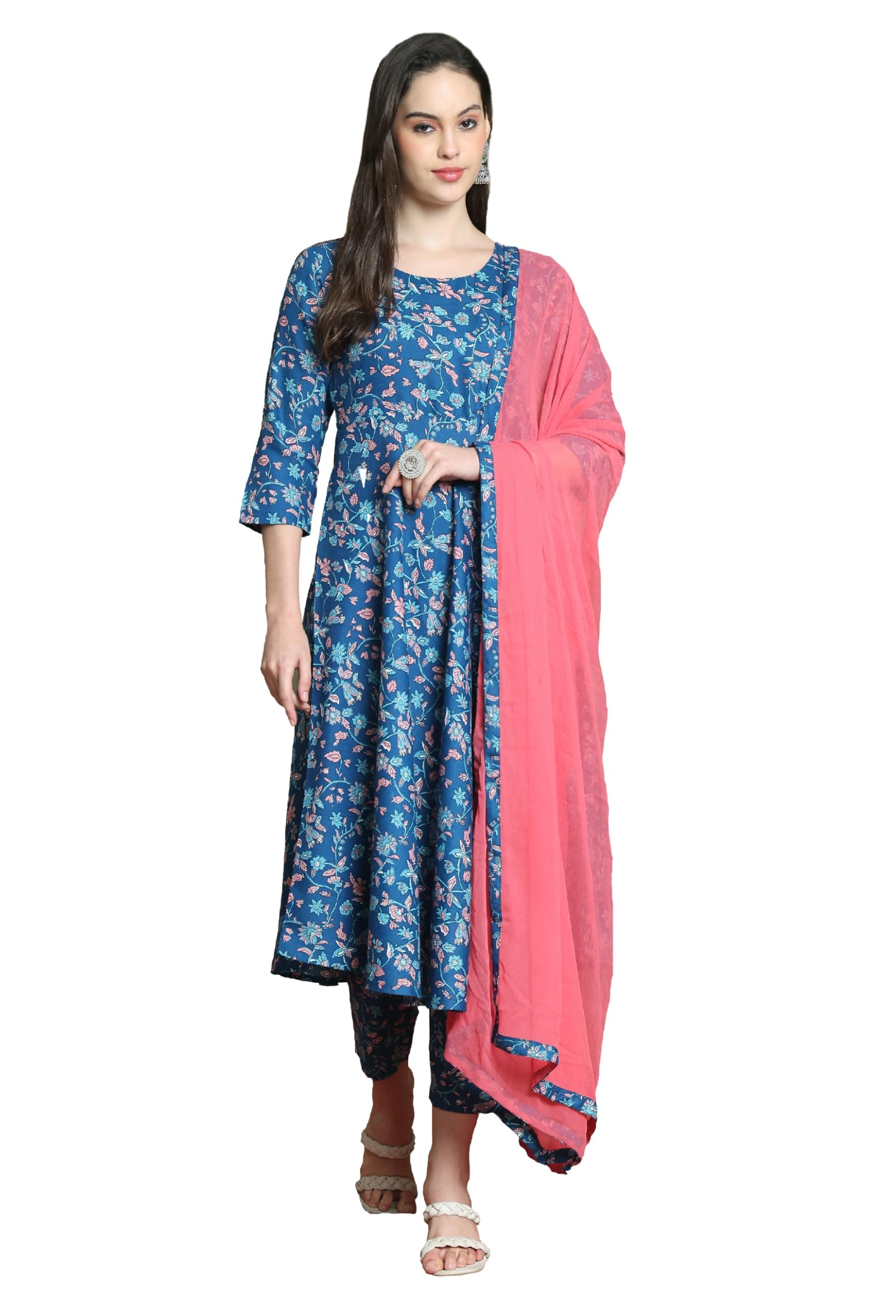 Rajnandini Womens Cotton Floral Printed Kurta Pant Dupatta Set (JOPLST269-P)