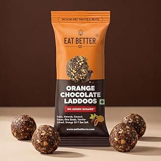 Orange Chocolate - Sugar-Free Laddoos | High Protein & Instant Energy | 95% Dry-Fruits - Healthy Chocolate – No Added Sugar | Healthy Snacks | Energy-Bar Replacement (Pack of 4-40gm)
