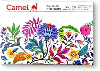 Camel Acrylic Ultra Colour – 24 Rich Shades (10ml each) | Multi-Surface DIY Paints | Vibrant & Permanent Colors | Suitable on Canvas, Wood, Fabric, Paper and Ceramics