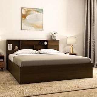 Nilkamal Mozart King Bed with Box Storage | Engineered Wood | Modern Design | Walnut